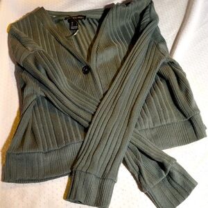 green cardigan/sweater